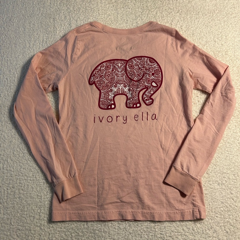 Ivory Ella Pink Long Sleeve Tee with Elephant Design